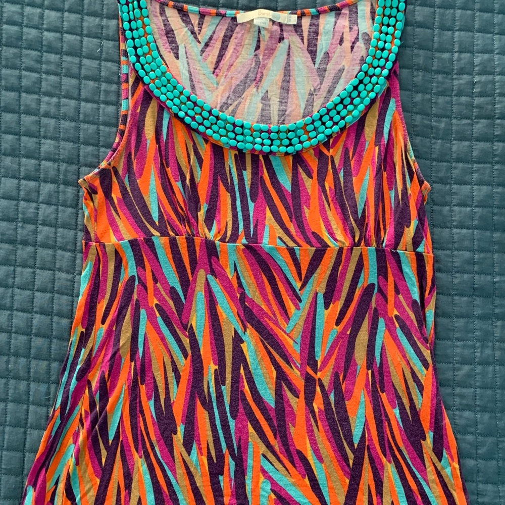 Boden Colorful Sleeveless Blouse with Beaded Neckline